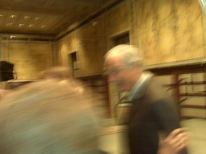 This grainy photo is Alan Alda working the room-trust me.