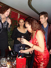 Nothing like champagne on a champagne occasion. Elizabeth gets the party started by pouring out the champers.