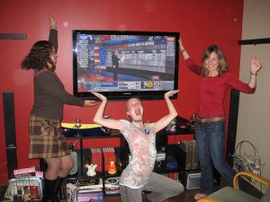 Elizabeth Kerri Mahon, Leanna Hieber, and Hope give their various "Price is Right" model imitations.
