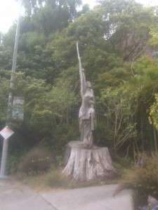 Hidden treasure. This angel carved from a felled tree found at foot of private drive near Twin Peaks.