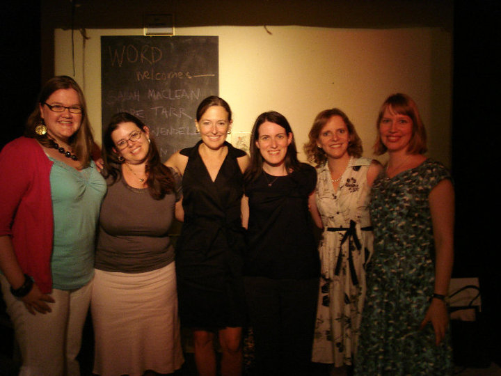 From left to right, Sarah MacLean, Sarah Wendell, Hope Tarr, Tessa Woodward, Lauren Willig & Stephanie Klose. Photo courtesy of Lauren Willig.